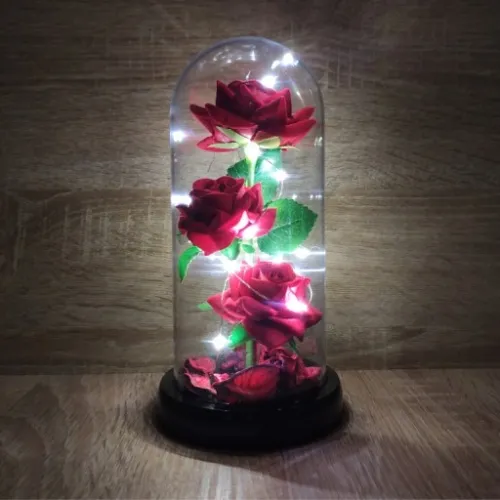 WIECZNA RÓŻA W SZKLE PREZENT NA DZIEŃ BABCI PUDEŁKO ŚWIECĄCA LED +KABEL USB na Arena.pl