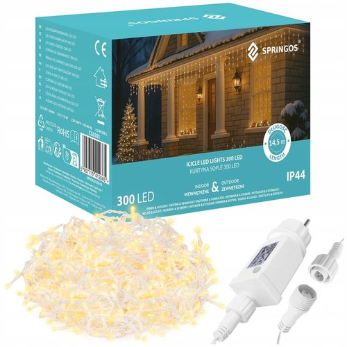 LAMPKI SOPLE 300 LED ZEWNĘTRZNE CHOINKOWE FLASH KURTYNA GIRLANDA ŚWIETLNA na Arena.pl