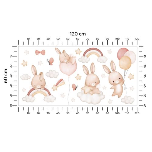 Naklejki Dla Dzieci Króliczki Gwiazdy Chmurki Balony ZESTAW 120cm x 60cm na Arena.pl