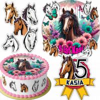 ZESTAW OPŁATEK NA TORT 20CM + 16 POSTACI - KOŃ HOBBY HORSE + IMIĘ 15CM 18CM