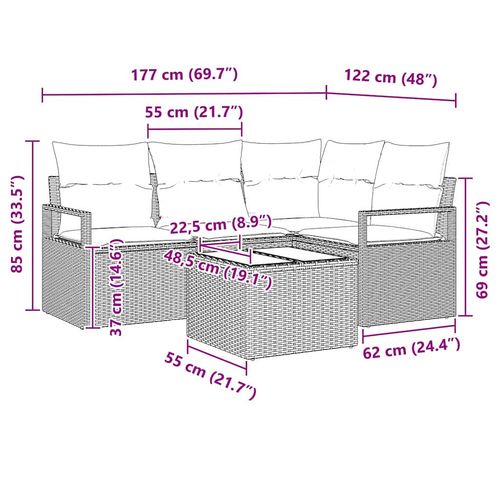 Zestaw Sof na Ogród 5 pcs Brązowy Polirattan na Arena.pl