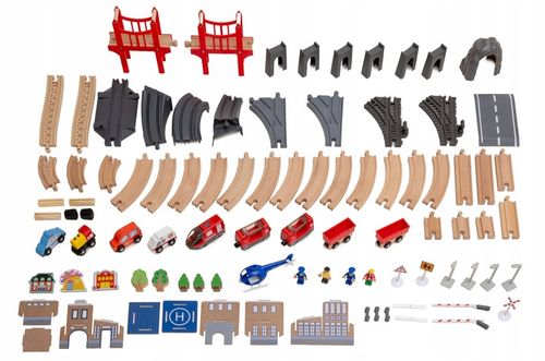 Drewniana Kolejka Elektryczna POCIĄG NA BATERIE x2 WAGONY TUNEL TOR Dźwięk na Arena.pl