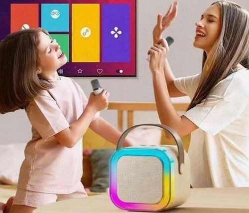 ZESTAW KARAOKE PRZENOŚNY GŁOŚNIK +2 MIKROFONY ŚWIECĄCY EFEKTY DŹWIĘKOWE USB na Arena.pl