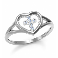 PIERŚCIONEK KRZYŻYK W SERCU Z CYRKONIAMI ZE SREBRA SREBRO PRÓBY 925