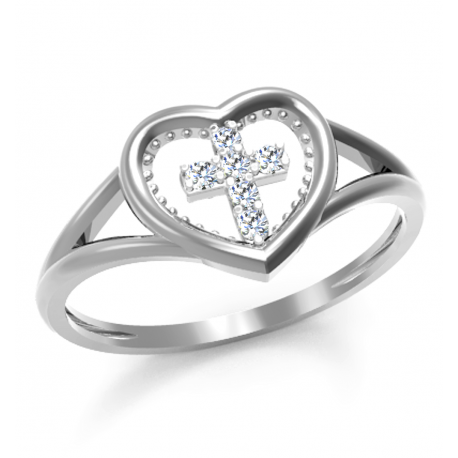 PIERŚCIONEK KRZYŻYK W SERCU Z CYRKONIAMI ZE SREBRA SREBRO PRÓBY 925 na Arena.pl