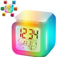 BUDZIK ZEGAR TERMOMETR KALENDARZ LCD KAMELEON dla DZIECI ZMIENIA KOLORY