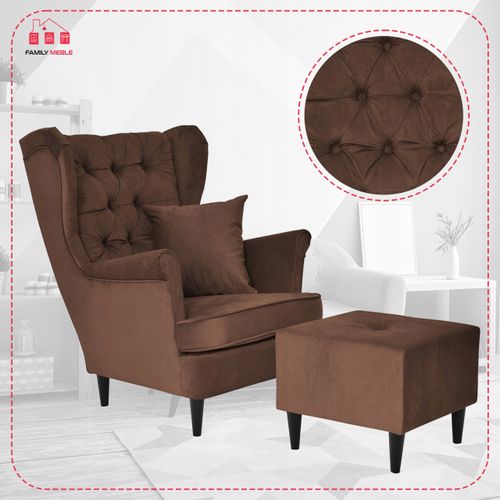 Fotel uszak Gaja z podnóżkiem skandynawski Family Meble brązu orzech na Arena.pl