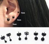 KOLCZYKI CZARNE KULKI 3 PARY STAL CHIRURGICZNA 3,4,5 mm