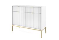 Biała komoda dwudrzwiowa z szufladami Nova KSZ-104 złoty stelaż