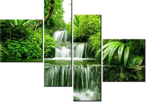 100 70CM OBRAZ 4 ELEM WODOSPAD LESIE DESZCZOWYM DRUK PŁÓTNO RAMA na Arena.pl