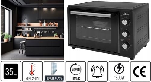 MINI PIEKARNIK ELEKTRYCZNY DOUBLE GLASS GRILL TIMER 35L 1800W na Arena.pl