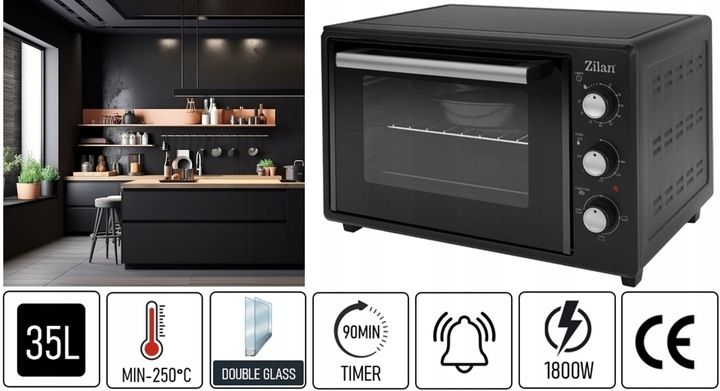 MINI PIEKARNIK ELEKTRYCZNY DOUBLE GLASS GRILL TIMER 35L 1800W zdjęcie 7