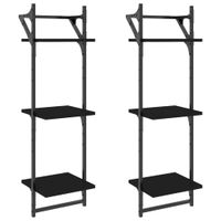 3-poziomowe półki z drążkami, 2 szt., czarne, 30x25x100 cm