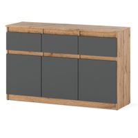 Komoda Z 3 Szufladami 120cm Szafka Do Sypialni Salonu Dąb Wotan Szara Mat