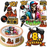 ZESTAW OPŁATEK NA TORT 20CM + 16 POSTACI - MUZYKA HIP HOP + IMIĘ 15CM 18CM
