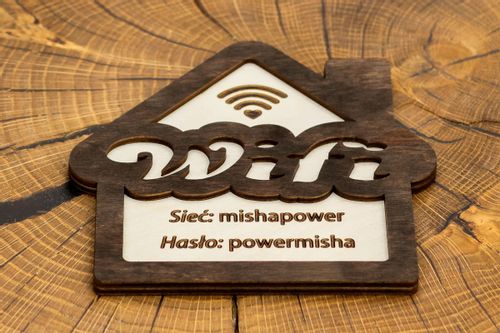 Tabliczka wisząca "domek" z hasłem wifi na Arena.pl