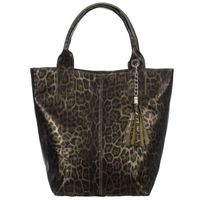 VERA PELLE torebka damska skórzana shopper w panterkę V515 oliwkowa