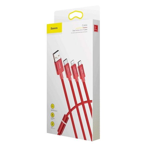Kabel Usb Baseus Data Faction 3W1 Typ C / Lightning / Micro 3,5A 1,2M (Czerwony) na Arena.pl