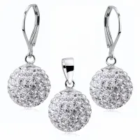 WISZĄCY SREBRNY KOMPLET BIAŁE KULKI KULECZKI KRYSZTAŁKI 14MM CRYSTAL BEADS