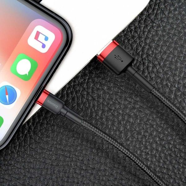 Kabel 50cm Baseus Cafule Lightning USB 2,4A (czarno-czerwony) zdjęcie 8