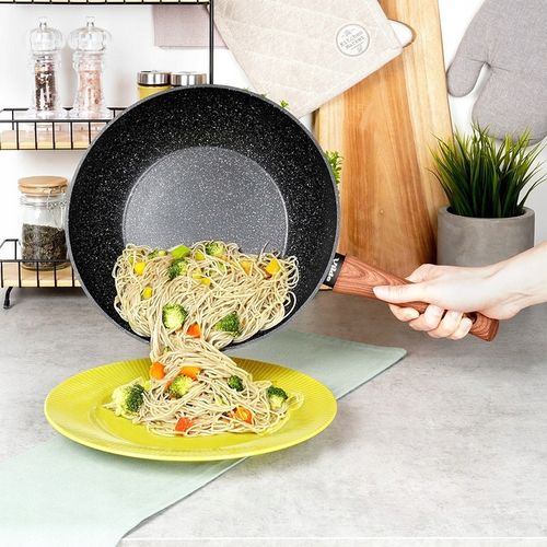 Wok GRANITOWY patelnia głęboka do smażenia duszenia dań azjatyckich 28 cm na Arena.pl