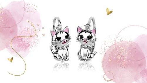 KOLCZYKI SREBRNE 925 DZIECI KOT KOTEK KOTKI ANGIELSKIE ZAPIĘCIE RODOWANE na Arena.pl