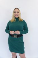 Butelkowo Zielona Sweterkowa Sukienka Midi z Golfem UNI