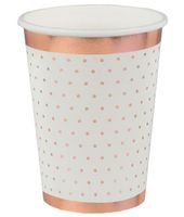 Kubeczki papierowe białe w kropki rose gold