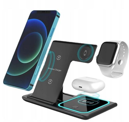 Ładowarka Indukcyjna Stacja Dokująca Apple Iphone AirPods Qi USB 3w1 LED na Arena.pl