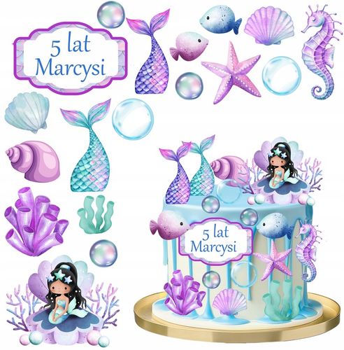 WYDRUK CUKROWY DLA DZIEWCZYNKI SYRENA SYRENKA + TABLICZKA Z TEKSTEM na Arena.pl