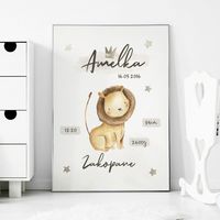 Plakat Metryczka z Lwem P086- rozmiar plakatu 40 cm x 50 cm