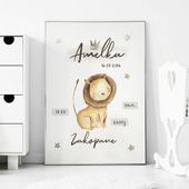 Plakat Metryczka z Lwem P086- rozmiar plakatu 50 cm x 70 cm