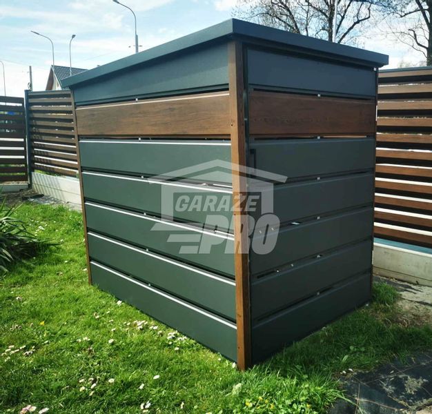 Wiata śmietnikowa spad tył 1,3x2m zielona + drewno Schowek GP291 zdjęcie 5