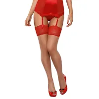 obsessive lovica pończochy l/xl czerwone kwiatowa koronka nude