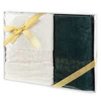 Zestaw ręczników Blink 50X90+70X140 cm krem ciemna zieleń bawełna