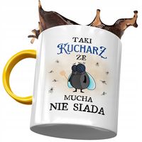 Kubek Żółty Dla Kucharza Że Mucha Nie Siada Z Nadrukiem Ze Zdjęciem