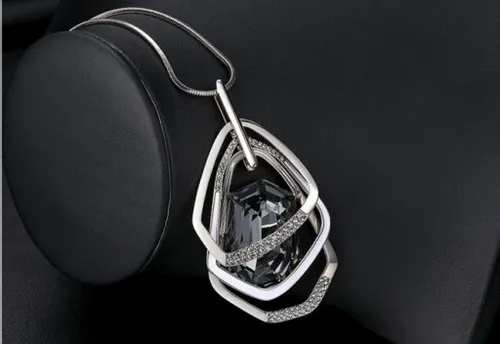 Naszyjnik DŁUGI srebrny łańcuszek kryształ GRAFIT na Arena.pl