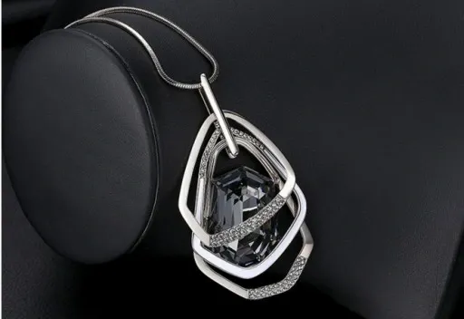 Naszyjnik DŁUGI srebrny łańcuszek kryształ GRAFIT zdjęcie 5