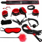 ZESTAW BDSM BONDAGE 11 ELEMENTÓW PEJCZ KNEBEL PAS MIZIAK KAJDANKI KNEBEL