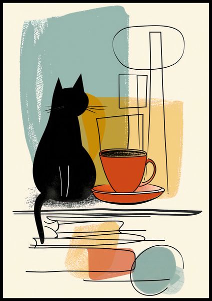 Plakat 70x100cm Kot i Kawa zdjęcie 2