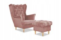 Fotel uszak Carol z podnóżkiem skandynawski Family Meble brudny różowy