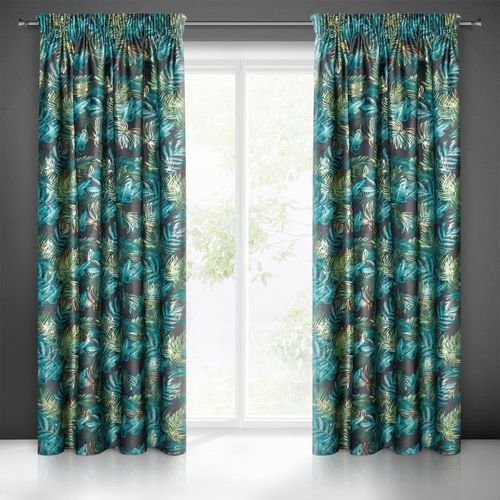 Zasłona gotowa na taśmie DAVOS 140x270 czarno zielona liście monstery na Arena.pl