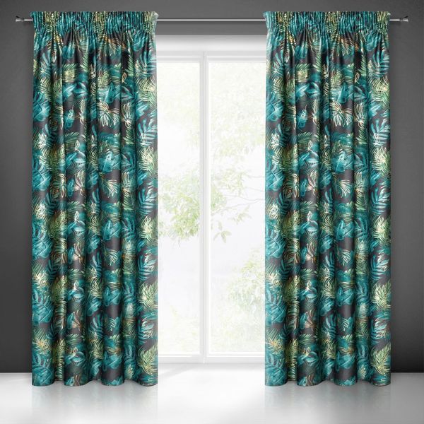 Zasłona gotowa na taśmie DAVOS 140x270 czarno zielona liście monstery zdjęcie 2