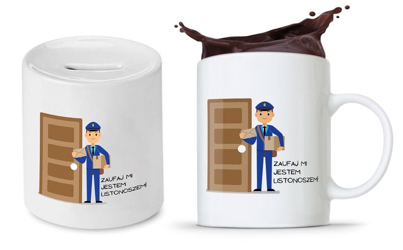 Dla Listonosza Zestaw Kubek + Skarbonka Prezent Z Nadrukiem Ze Zdjęciem zdjęcie 1