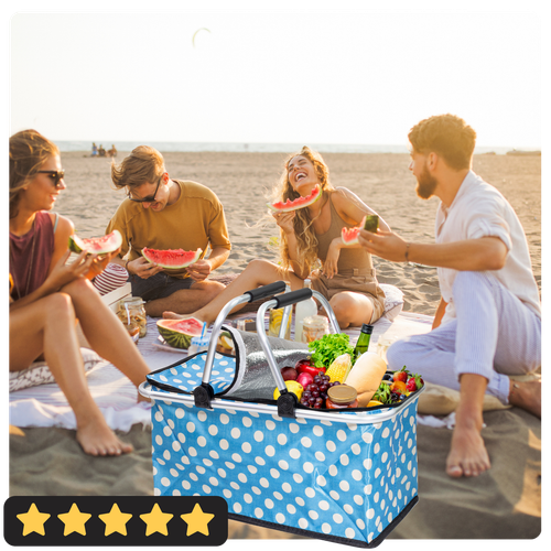 Kosz Na Plaże Piknik Biwak Termiczny Duży 30 Litrów Błękitny W Kropki na Arena.pl