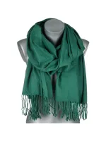 Versoli - ciepły modny szalik frędzle gładki butelkowa zieleń ST-6-17N