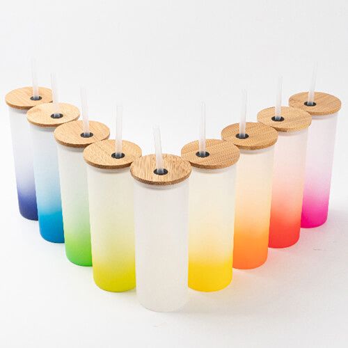 Kubek 500 ml szroniony z bambusową pokrywka i słomką do sublimacji - granatowy gradient na Arena.pl