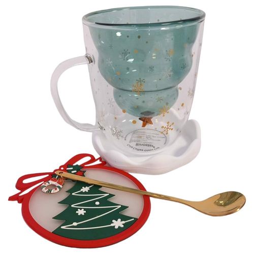 Świąteczna szklanka dwuścienna łyżeczka i podstawk na Arena.pl