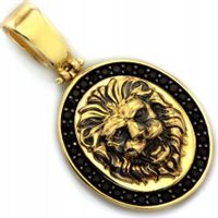 Złota zawieszka 585 owalna z głową lwa cyrkonie na łańcuszek na prezent 14k