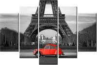 100CM 150CM OBRAZ 5 ELEM CZERWONY SAMOCHÓD PRZED WIEŻĄ EIFFLA ŚCIENNY